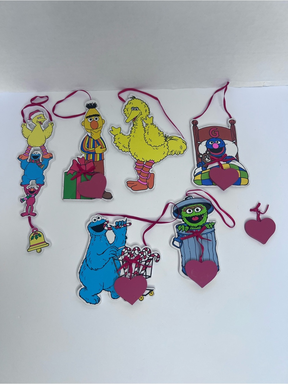 6 Vintage Sesame Street  Wooden Jim Henson Christmas Tree Ornaments